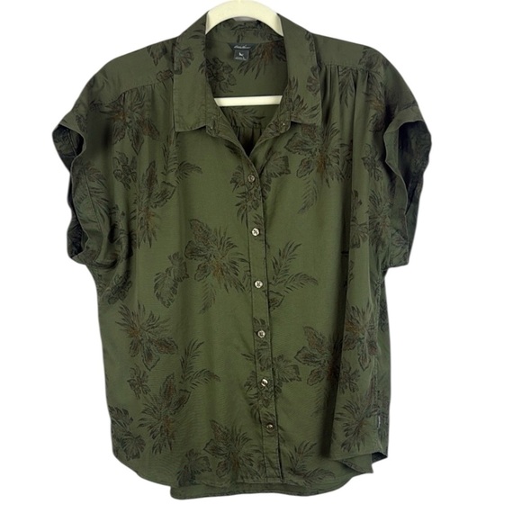 Eddie Bauer 100% Lyocell Green Blouse Lightweight Relaxed Fit Size Large - Picture 1 of 12